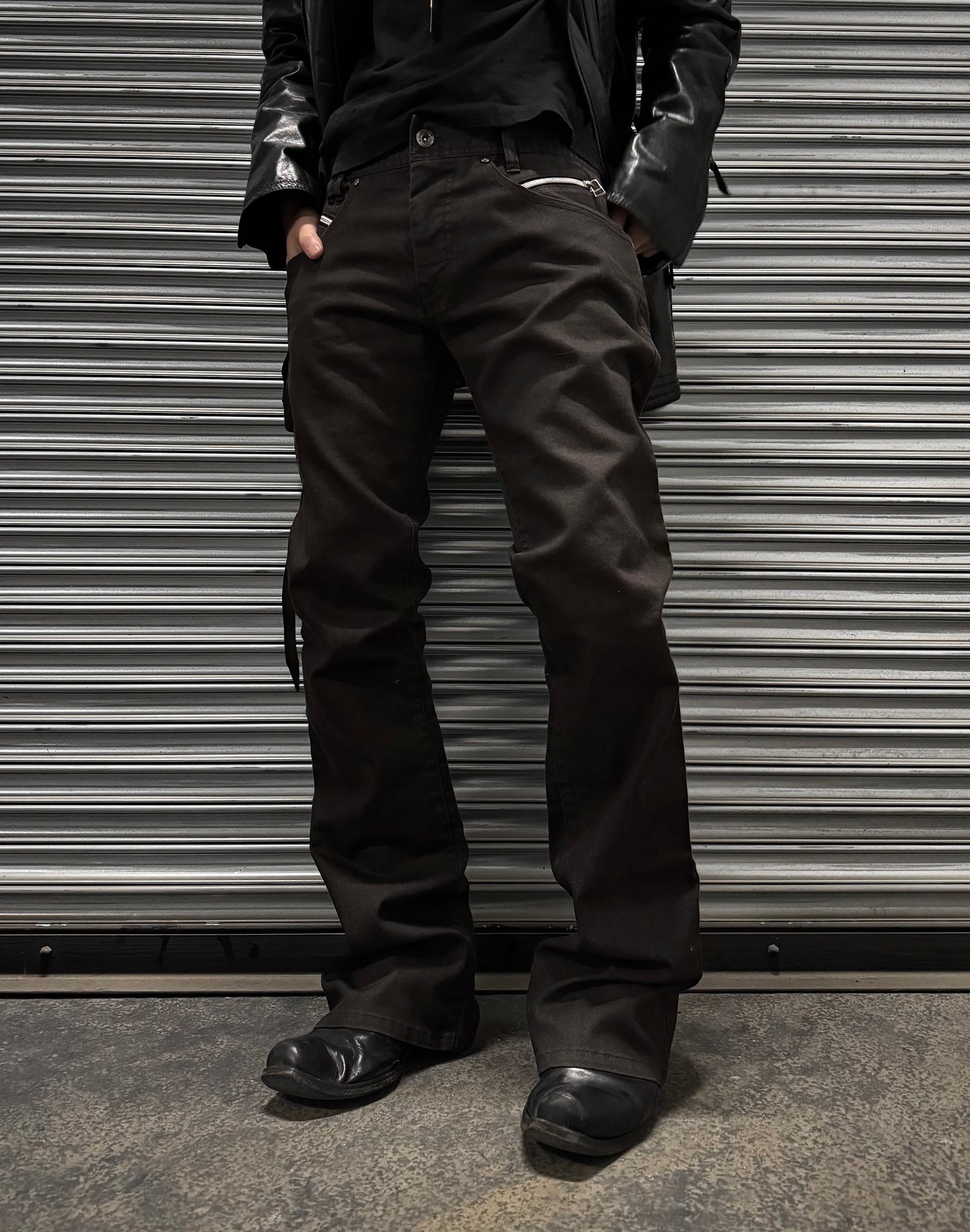 SemanticDesign Early 00s Brown Multi-zip Flare Denim