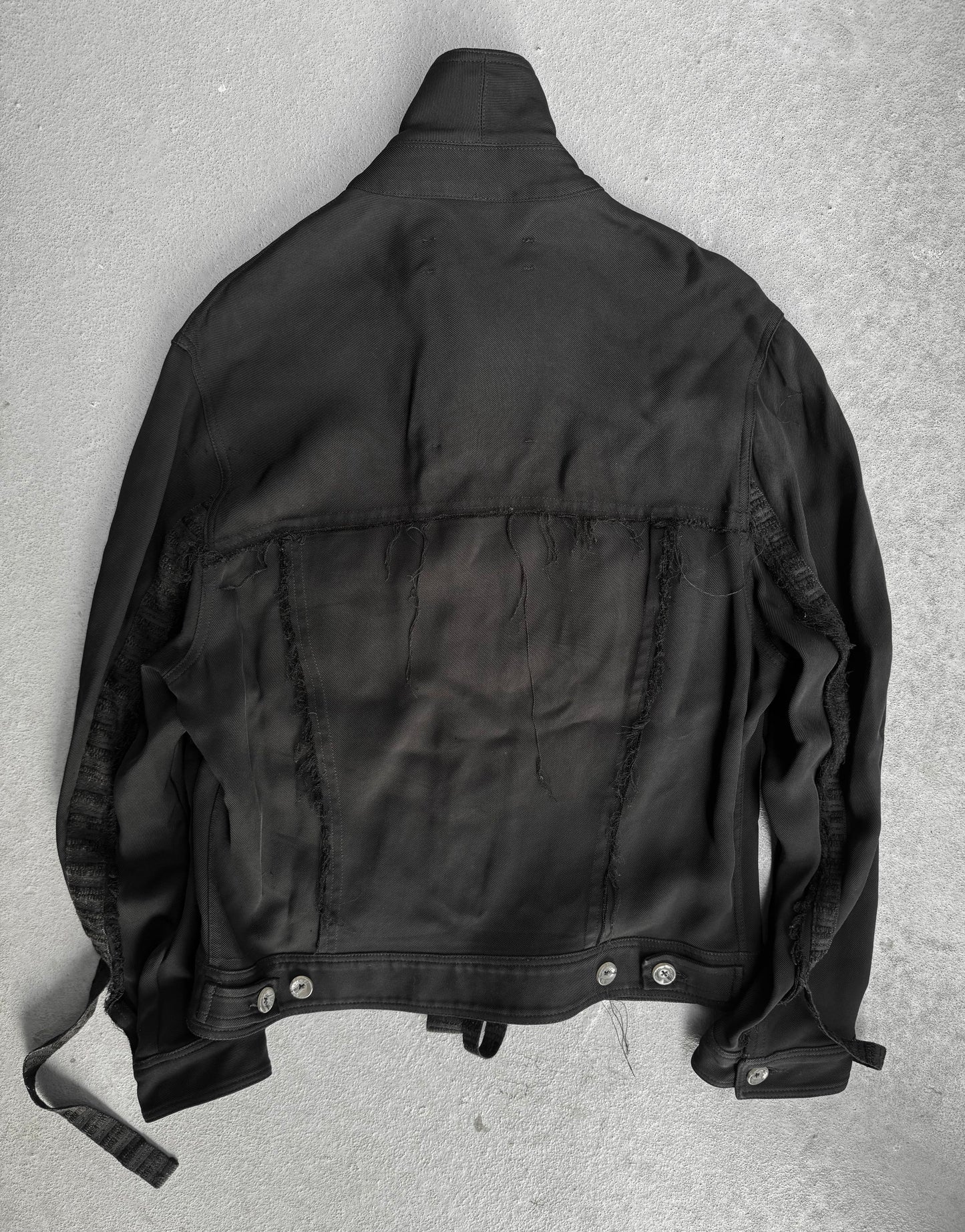 SONG FOR THE MUTE AW20 "20.2 DJEBEL" Frayed Edge Viscose Trucker Jacket detail | DRIEW GARMENTS
