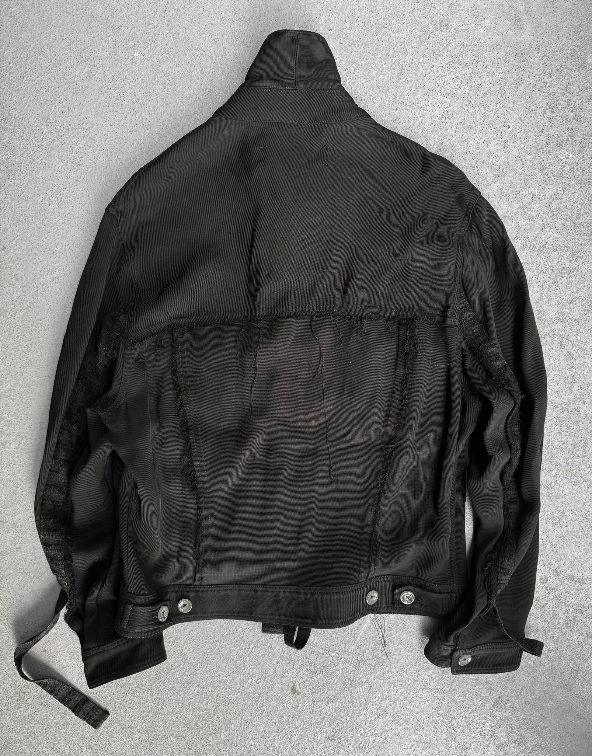 SONG FOR THE MUTE AW20 "20.2 DJEBEL" Frayed Edge Viscose Trucker Jacket detail | DRIEW GARMENTS