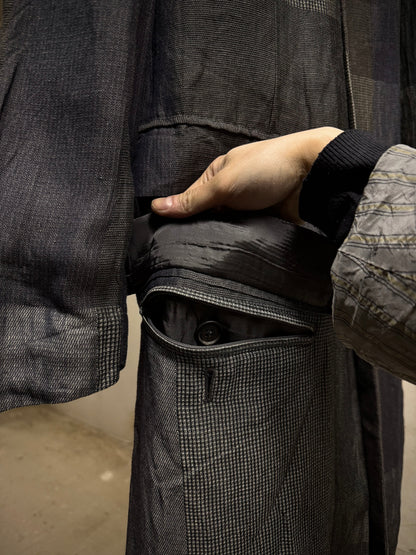 Yohji Yamamoto *SAMPLE* Yohji Yamamoto POUR HOMME BLACK Scandal SS20 Linen Ramie Doctor Coat detail | DRIEW GARMENTS