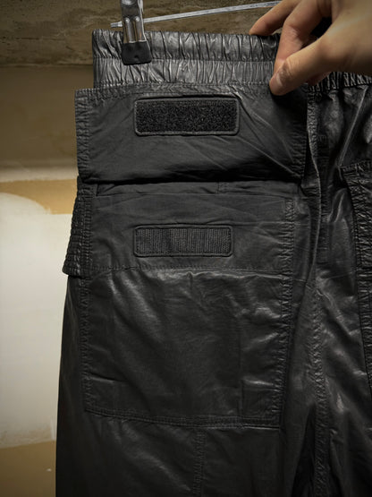 Rick Owens DRKSHDW SS21 "PHLEGETHON " Waxed Creatch Cargo Carpis Pants detail | DRIEW GARMENTS