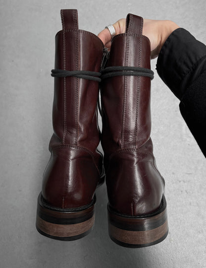 Ann Demeulemeester AW20 "Jazz Moro" Brown Lace-Up Calf Leather Combat Boots