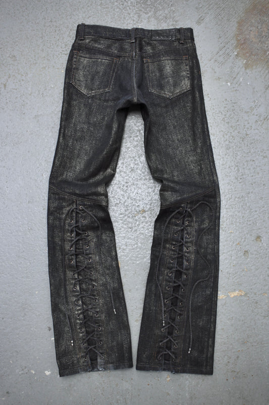 5351 Pour Les Hommes Early 00s Gold Finished Corset Lace Boot Cut Denim