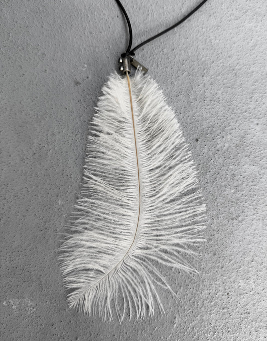 Ann Demeulemeester White Ostrich Feather Leather Cord Necklace