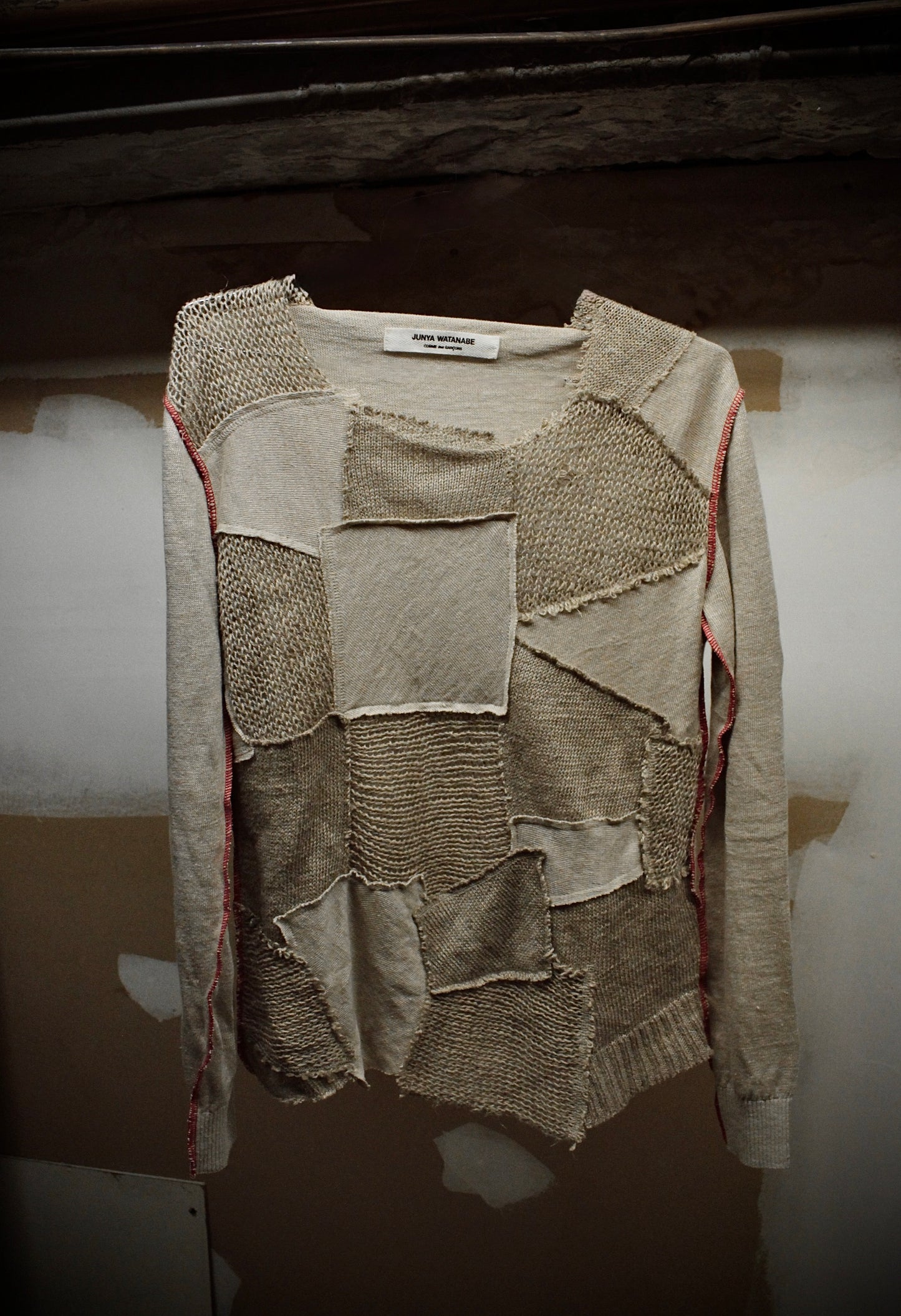 Junya Watanabe SS03 Beige Patchwork Linen Knit Long-sleeve | Archive Fashion Toronto