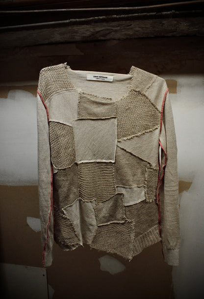 Junya Watanabe SS03 Beige Patchwork Linen Knit Long-sleeve | Archive Fashion Toronto