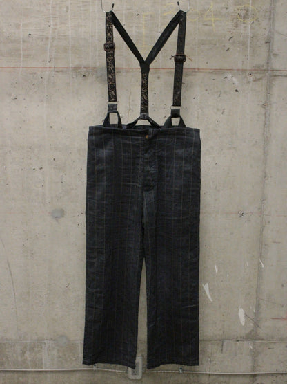 Geoffrey B. Small 2010s Exclusive for Da ZoO° Linen Pinstripe Wide Leg Suspender Trousers