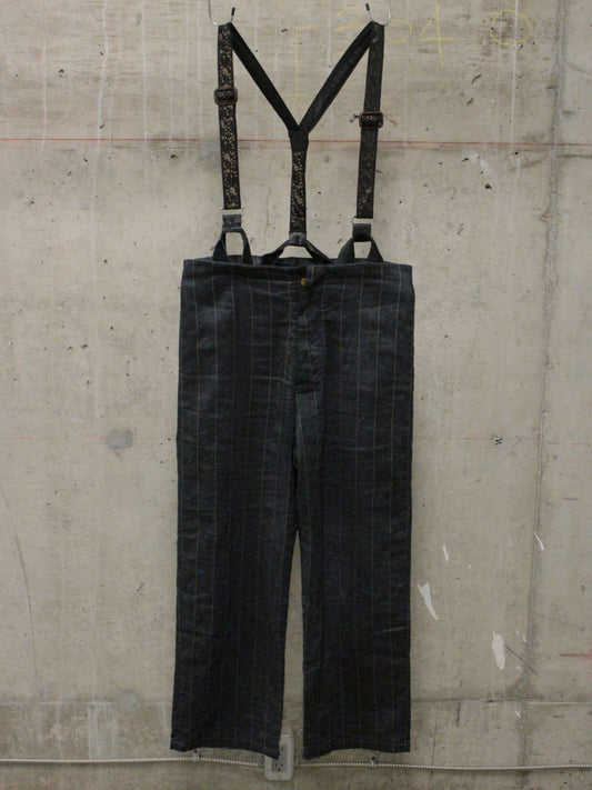 Geoffrey B. Small 2010s Exclusive for Da ZoO° Linen Pinstripe Wide Leg Suspender Trousers