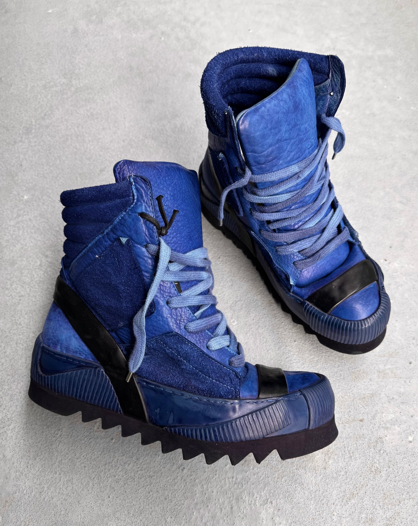 Boris Bidjan Saberi SS16 Object-dyed Yak Skin ‘Bambas’ Nuclear Blue Hi-top Sneakers