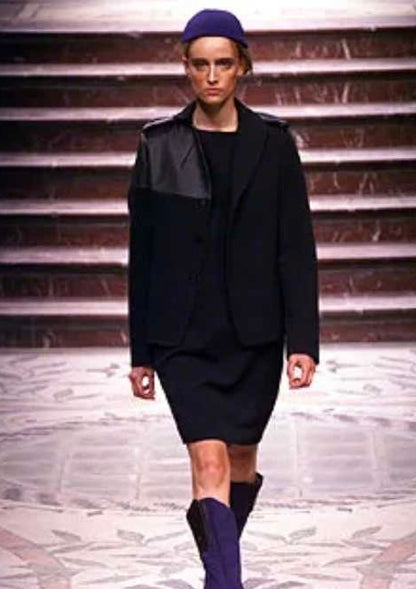 Yohji Yamamoto AW02 Deerskin Leather Panel Wool Car Coat