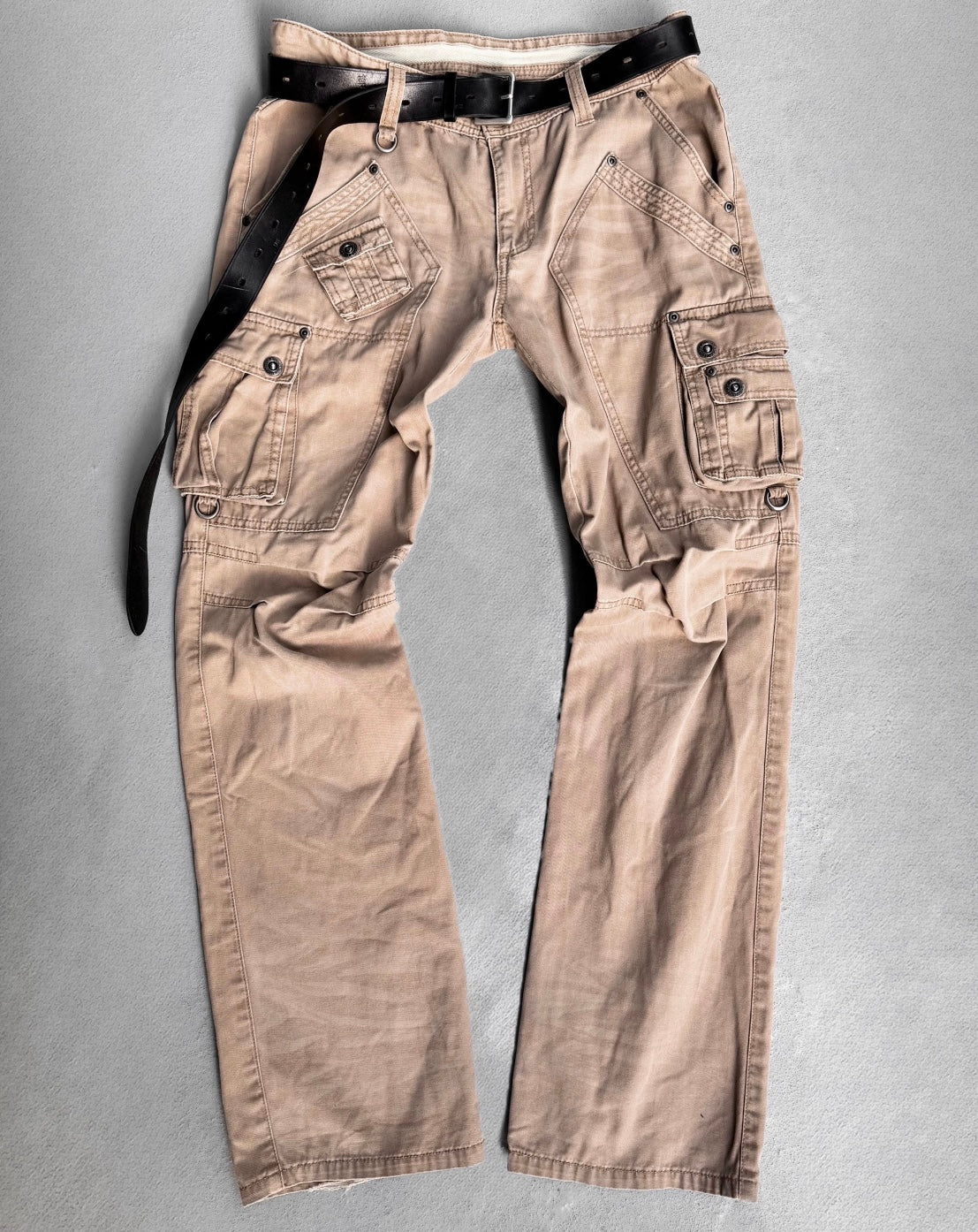 InTheAttic Early 00s Beige Bootcut Military Cargo Pants