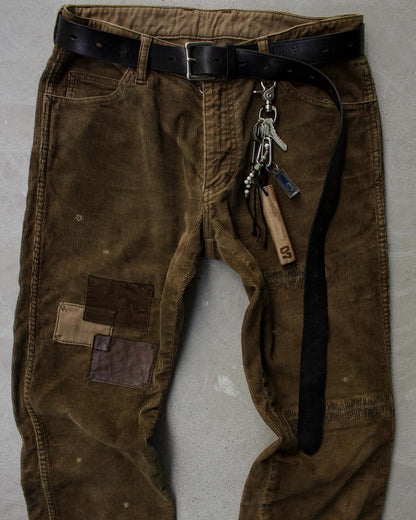 Isamu Katayama “BACKLASH” AW12 Garment-Dyed Leather Patches Bootcut Corduroy Pants