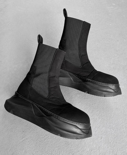 Rick Owens DRKSHDW AW21 Black Satin ‘Beetle’ Abstract Sole Boots