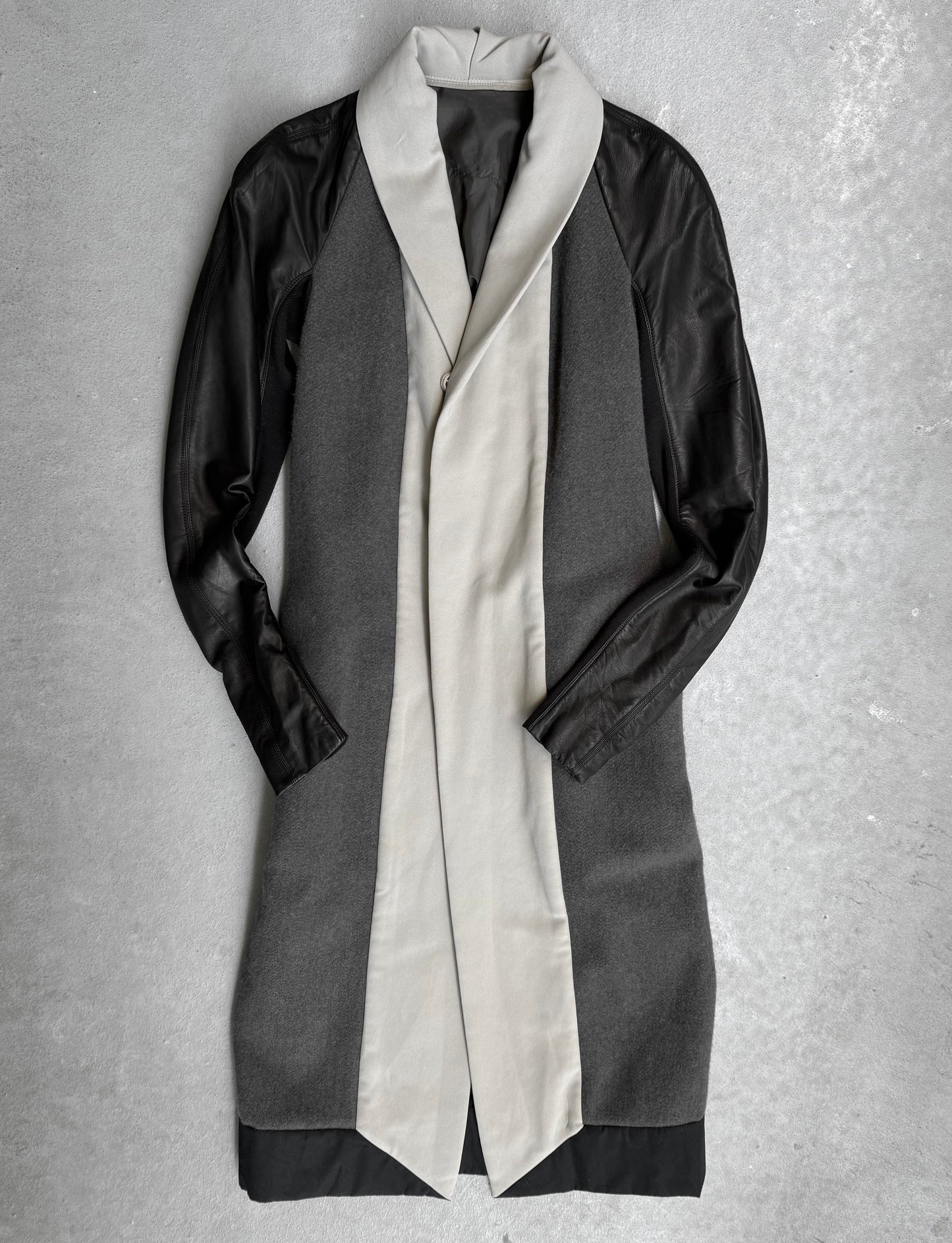 Rick Owens AW12 “MOUNTAIN” Raglan Leather Sleeves Wool Button-up Coat