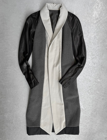 Rick Owens AW12 “MOUNTAIN” Raglan Leather Sleeves Wool Button-up Coat
