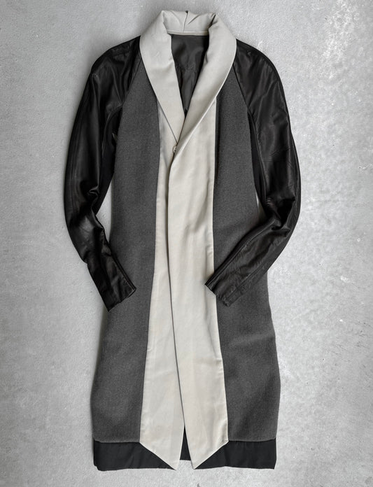 Rick Owens AW12 “MOUNTAIN” Raglan Leather Sleeves Wool Button-up Coat
