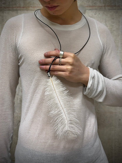 Ann Demeulemeester White Ostrich Feather Leather Cord Necklace
