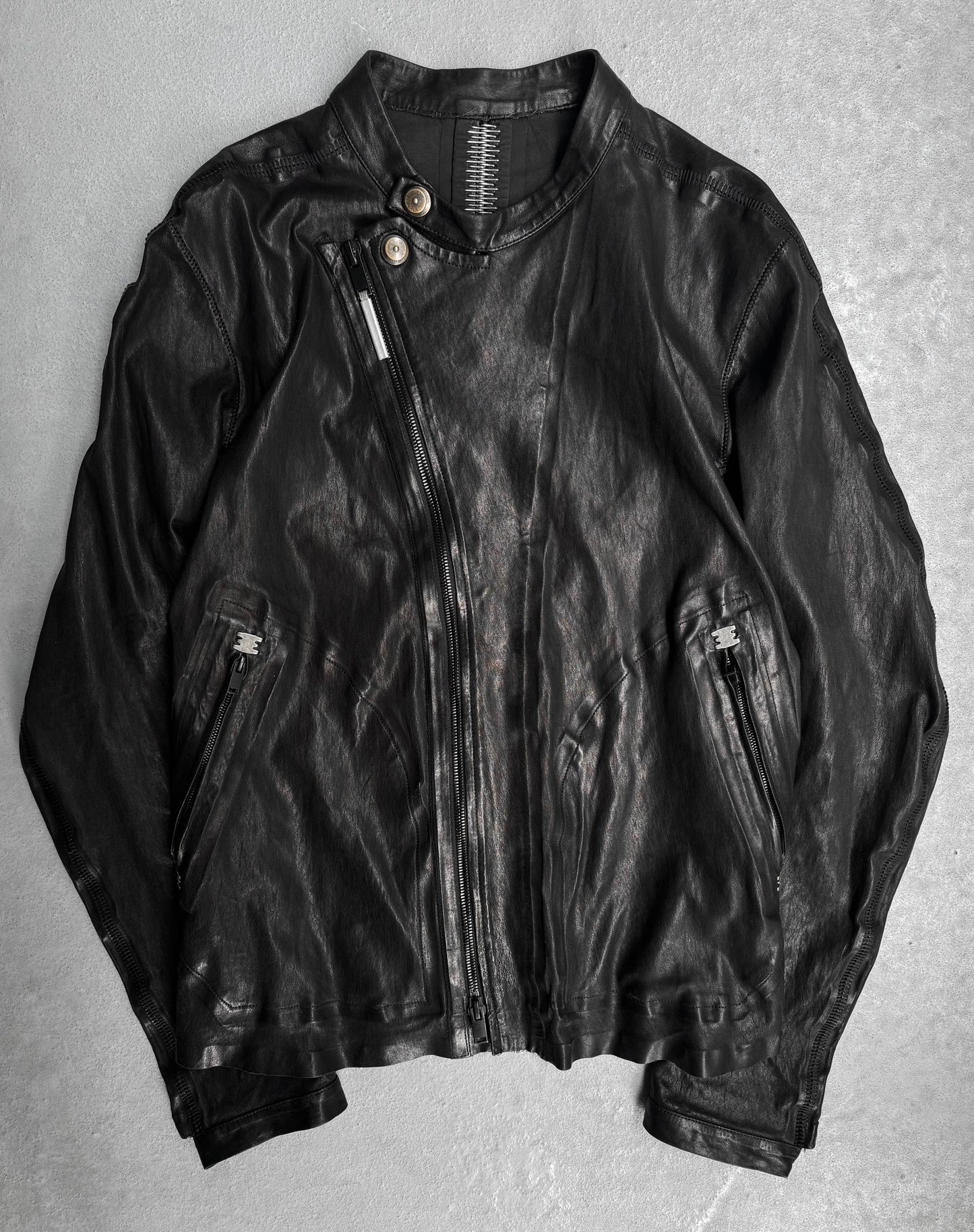 Isaac Sellam : “Experience” Black Lambskin Seamless Bute Crasse Pouille Spine Jacket