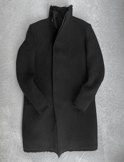 Boris Bidjan Saberi AW21 'COAT MID 1 F19203' Frayed Edge High Neck Wool Coat