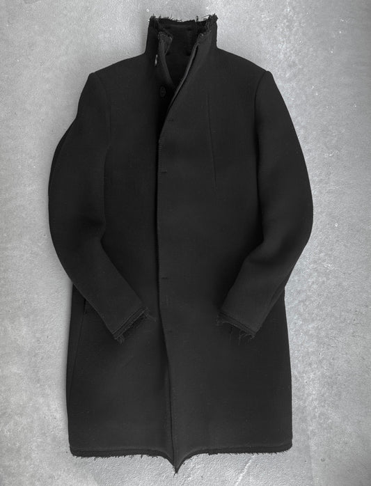 Boris Bidjan Saberi AW21 'COAT MID 1 F19203' Frayed Edge High Neck Wool Coat
