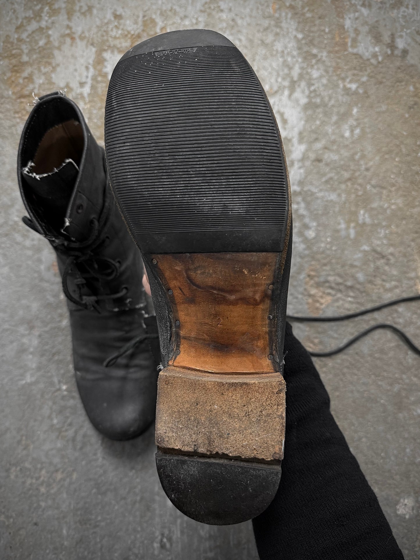 LAYER-0 2010s Distressed Grey Waxed Coated Vespucci Sail Hemp Ankle Boots