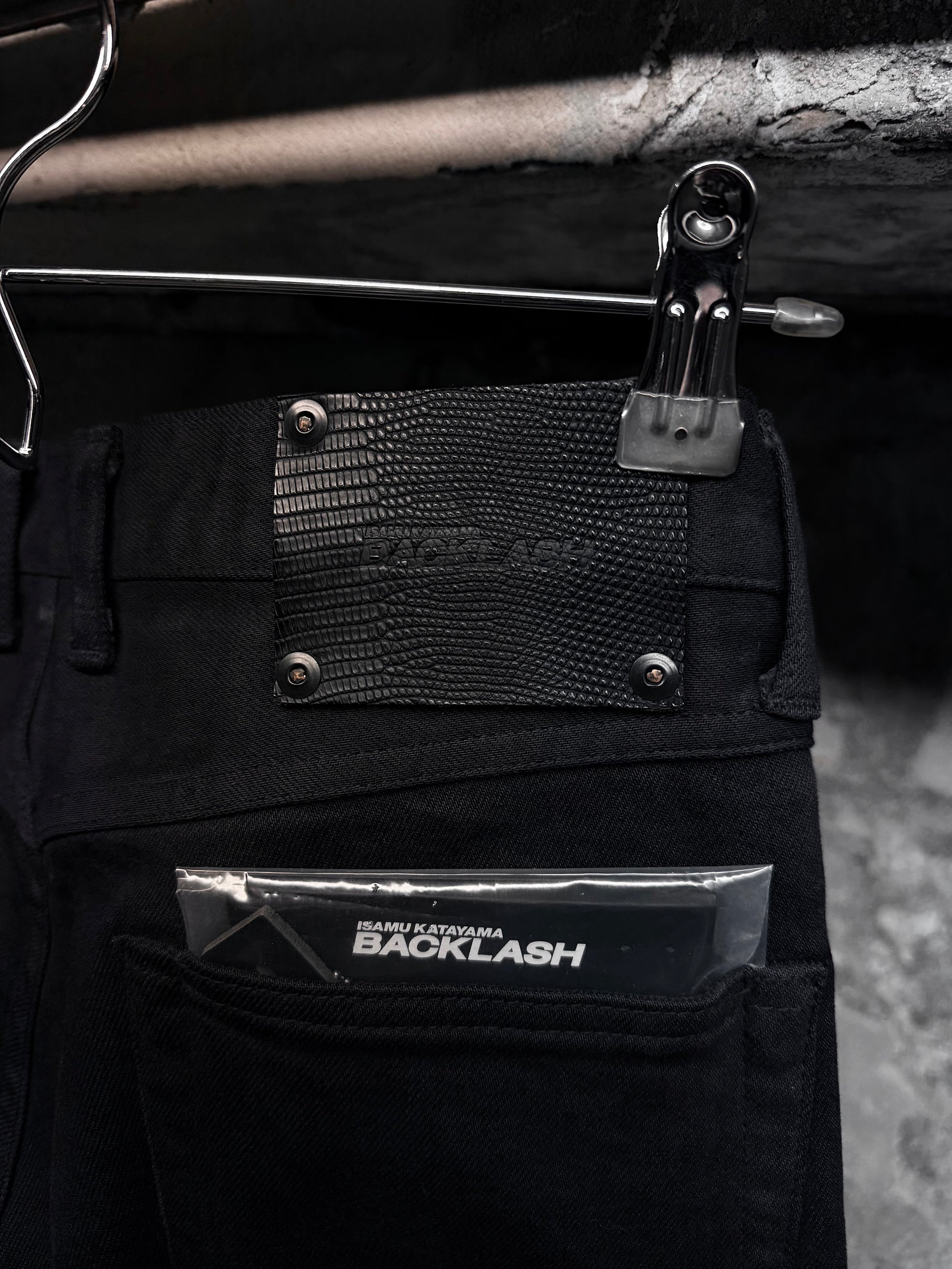 Isamu Katayama "BACKLASH" AW14 Lizard Leather Patch 5 Pocket Skinny Denim detail | DRIEW GARMENTS