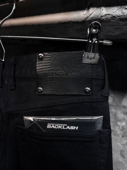 Isamu Katayama "BACKLASH" AW14 Lizard Leather Patch 5 Pocket Skinny Denim detail | DRIEW GARMENTS