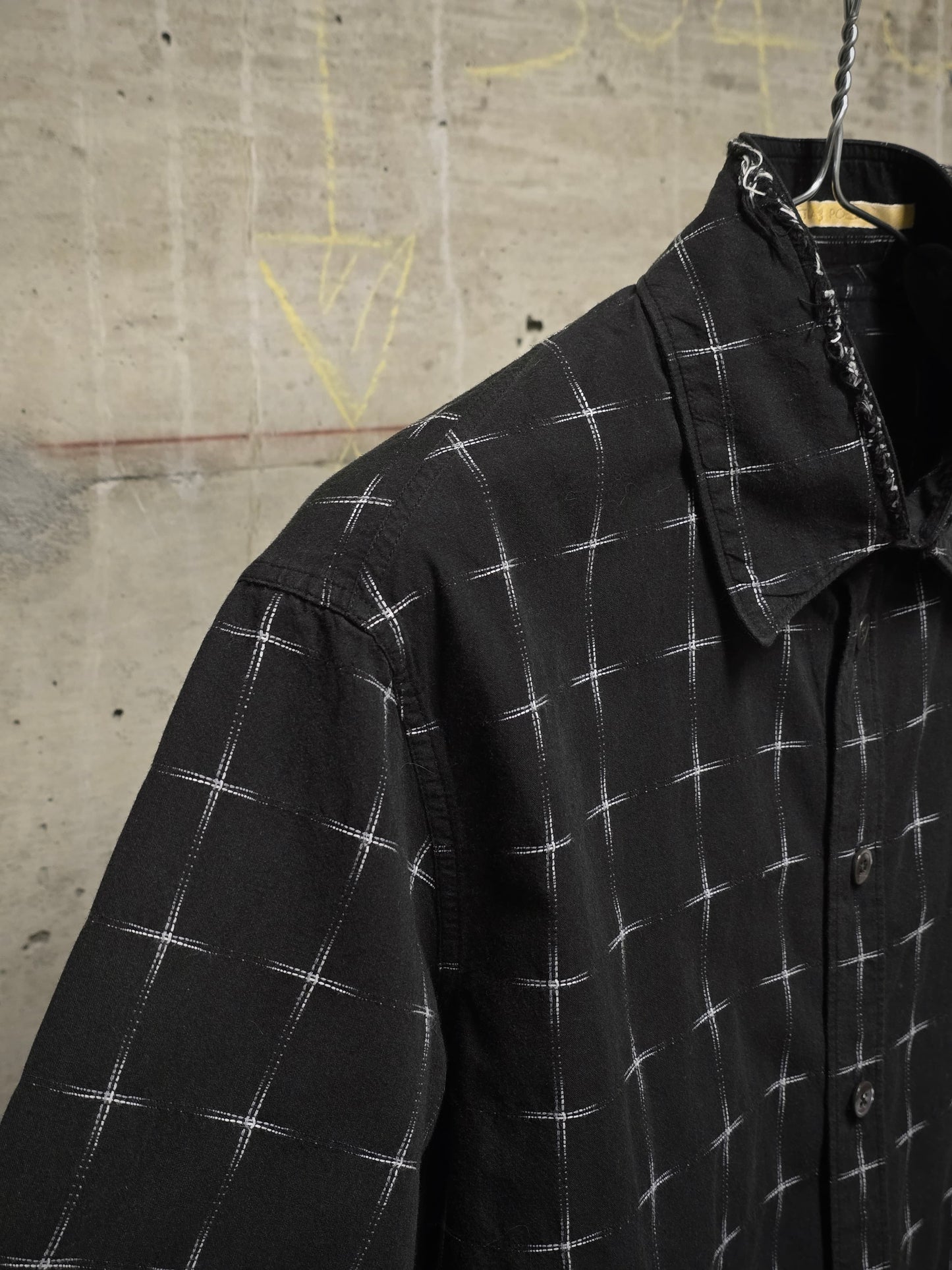 Carol Christian Poell 00s Threaded Check Pattern Black Short Sleeve Button-Up Shirt