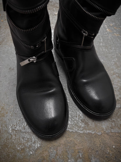 RAF SIMONS AW06-07 "Ashes & Heroes" Accordion Multi-Zip Leather Boots