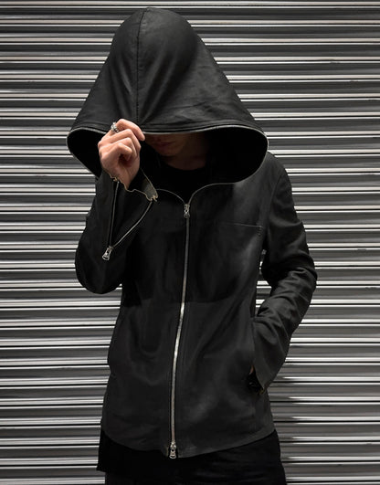 Isamu Katayama "BACKLASH" Unlined Overlock Hooded 'Gimp' Zip Goat Leather Jacket