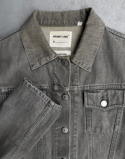 Helmut Lang Early 00s Washed Grey Extended Sleeves Denim Trucker Jacket