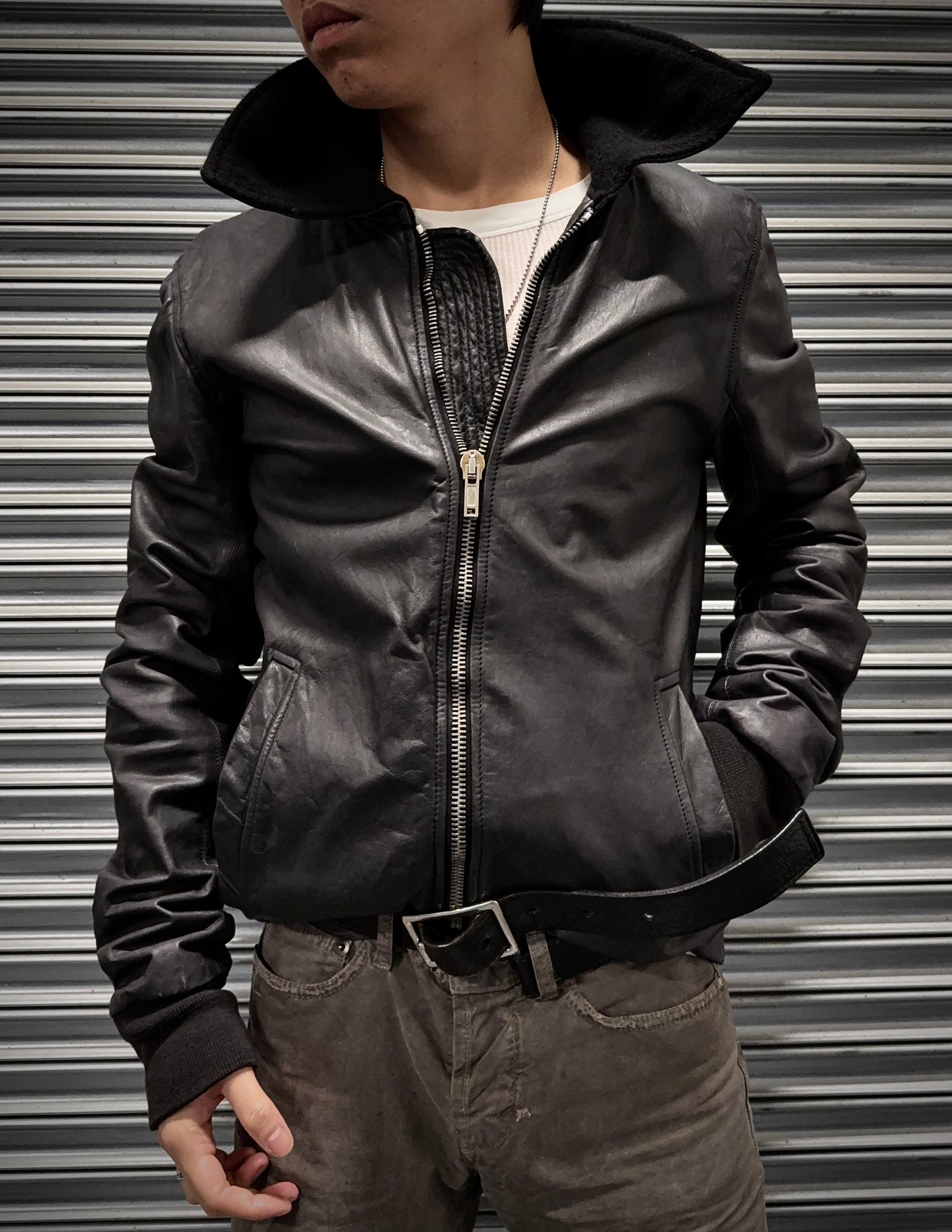 Rick Owens AW08 “STAG” Wool Collar Calfskin Leather Jacket