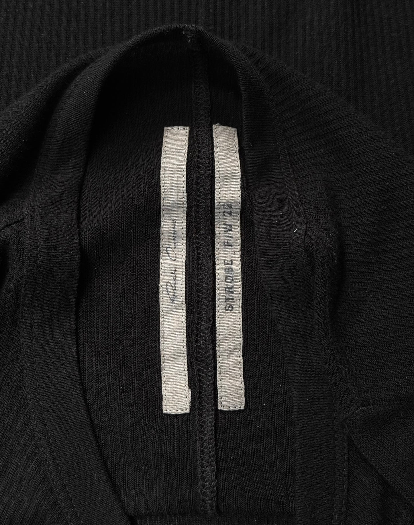 Rick Owens AW22 “STROBE” Black Sheer Ribbed Long-sleeves