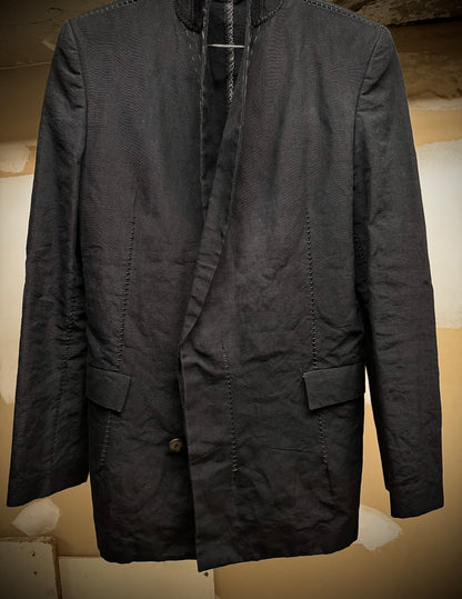 Leopold Bossert SS17 Selvedge Overlock Peak Lapel Linen Ramie Blazer detail | DRIEW GARMENTS