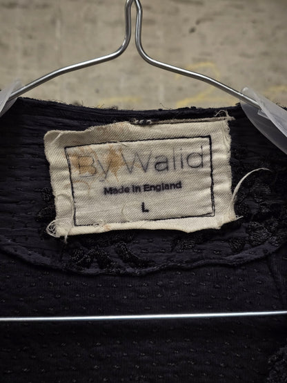 By Walid Black Silk Floral Embroidered Sashiko Fringe Front Zip Jacket
