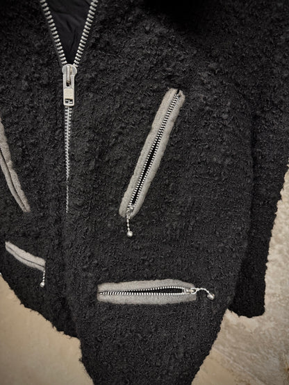 Junya Watanabe AW07 Black Wool Multi-zip Shearling Rider Jacket detail | DRIEW GARMENTS