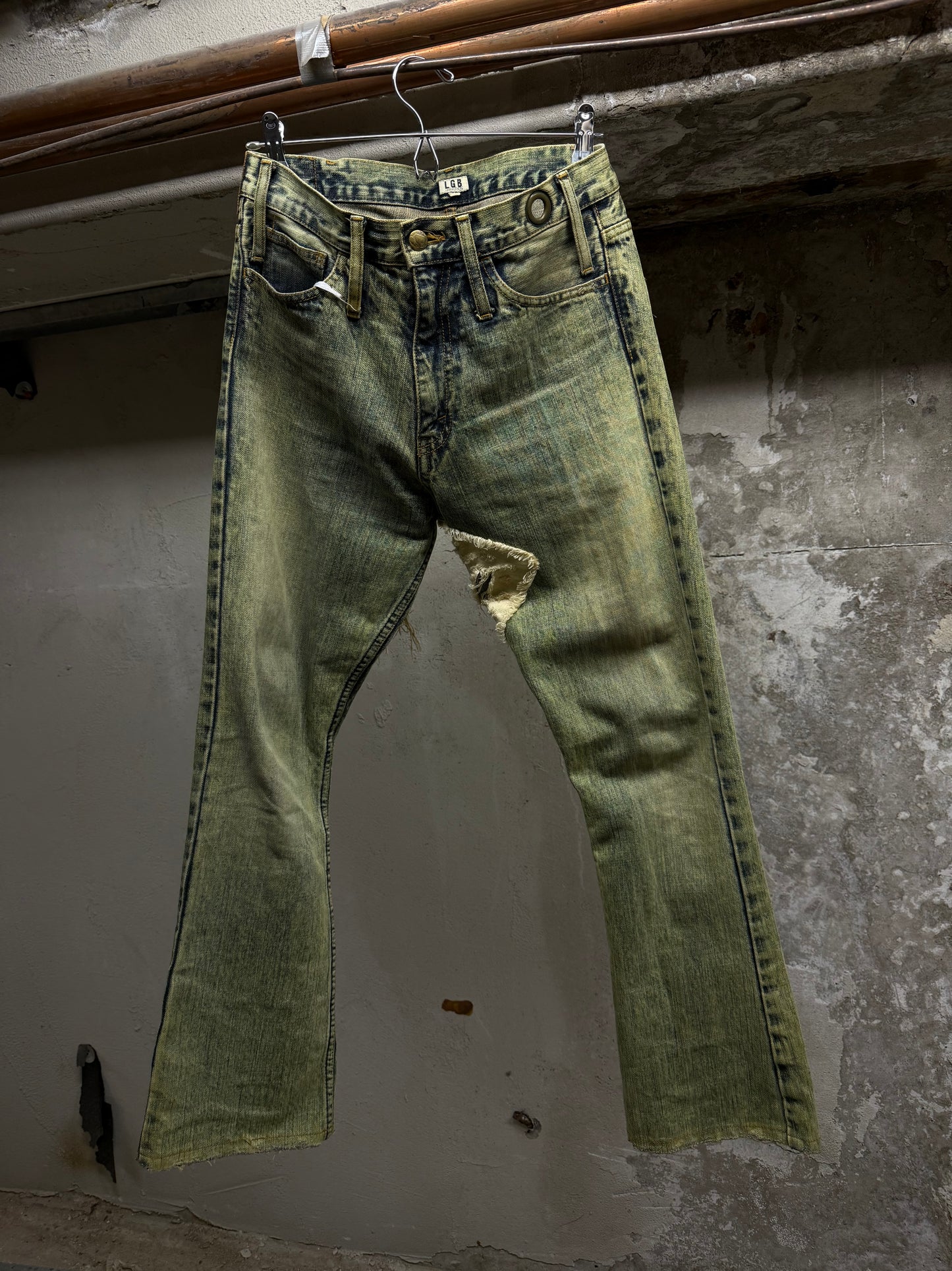 L.G.B. Early 00s 'No. CRAZY WOLF 0072M' Acid Wash Blown Out Denim detail | DRIEW GARMENTS
