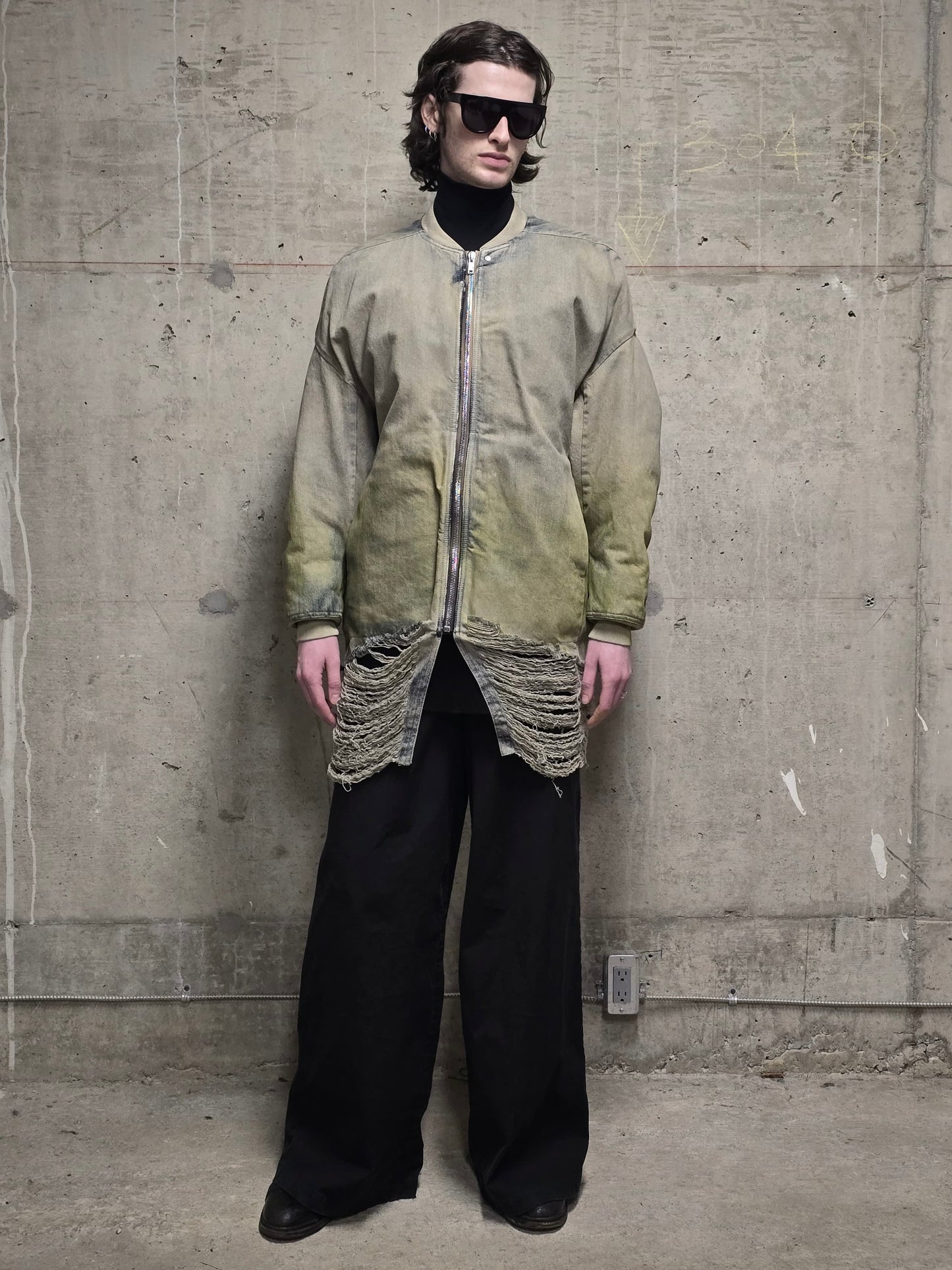 Rick Owens AW23 "LUXOR" PEARL ACID DEGRADE Jumbo Peter Flight Padded Denim Jacket