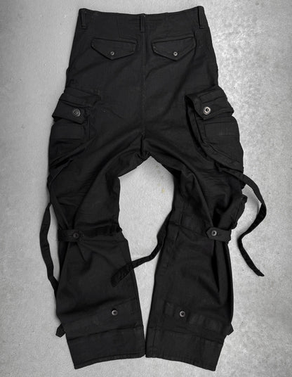 Julius_7 AW21-22 “Resilience;” 10.5 oz Stretch Denim Shapeshifting Gas-Mask Cargo Pants