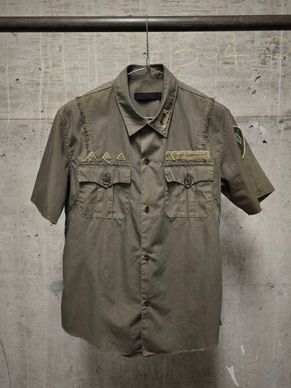 Undercover SS03 "SCAB" Military Green Embroidered Patch Short Sleeve Shirt