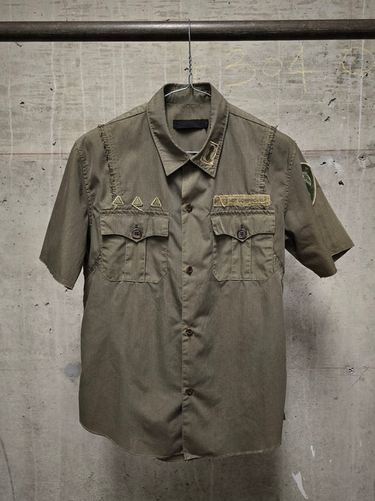 Undercover SS03 "SCAB" Military Green Embroidered Patch Short Sleeve Shirt