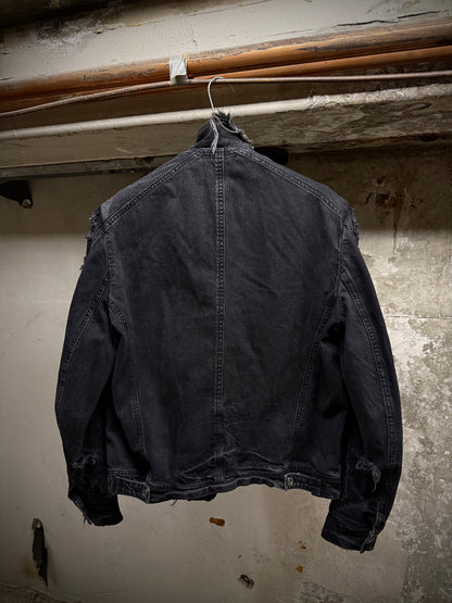 JULIUS _7 SS18 “Acid Glaciers;” Limited Edition Distressed 12oz Denim Trucker Jacket detail | DRIEW GARMENTS