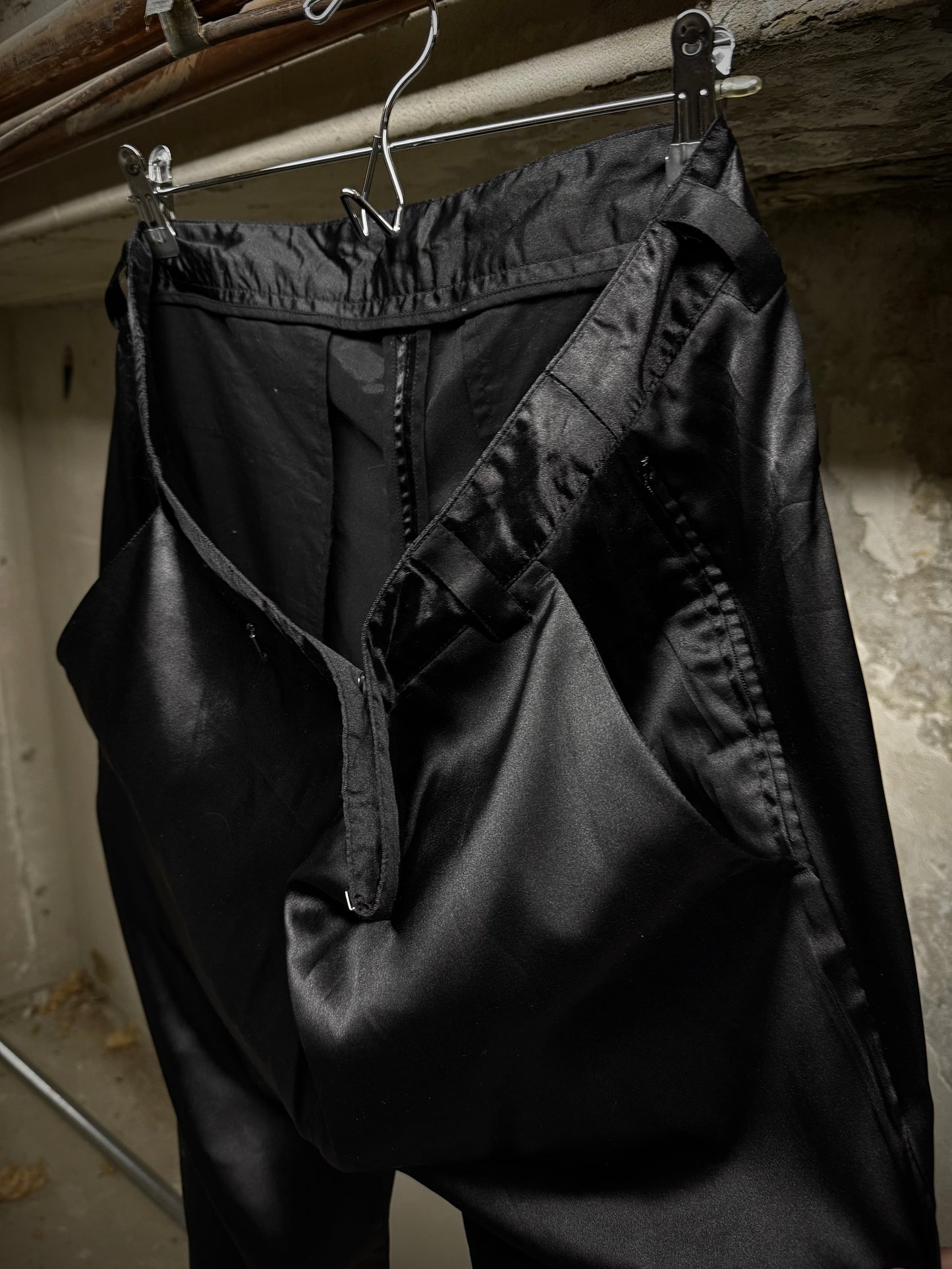 14thAddiction Early 00s Asymmetrical Hook Closure Wide Leg Pants detail | DRIEW GARMENTS