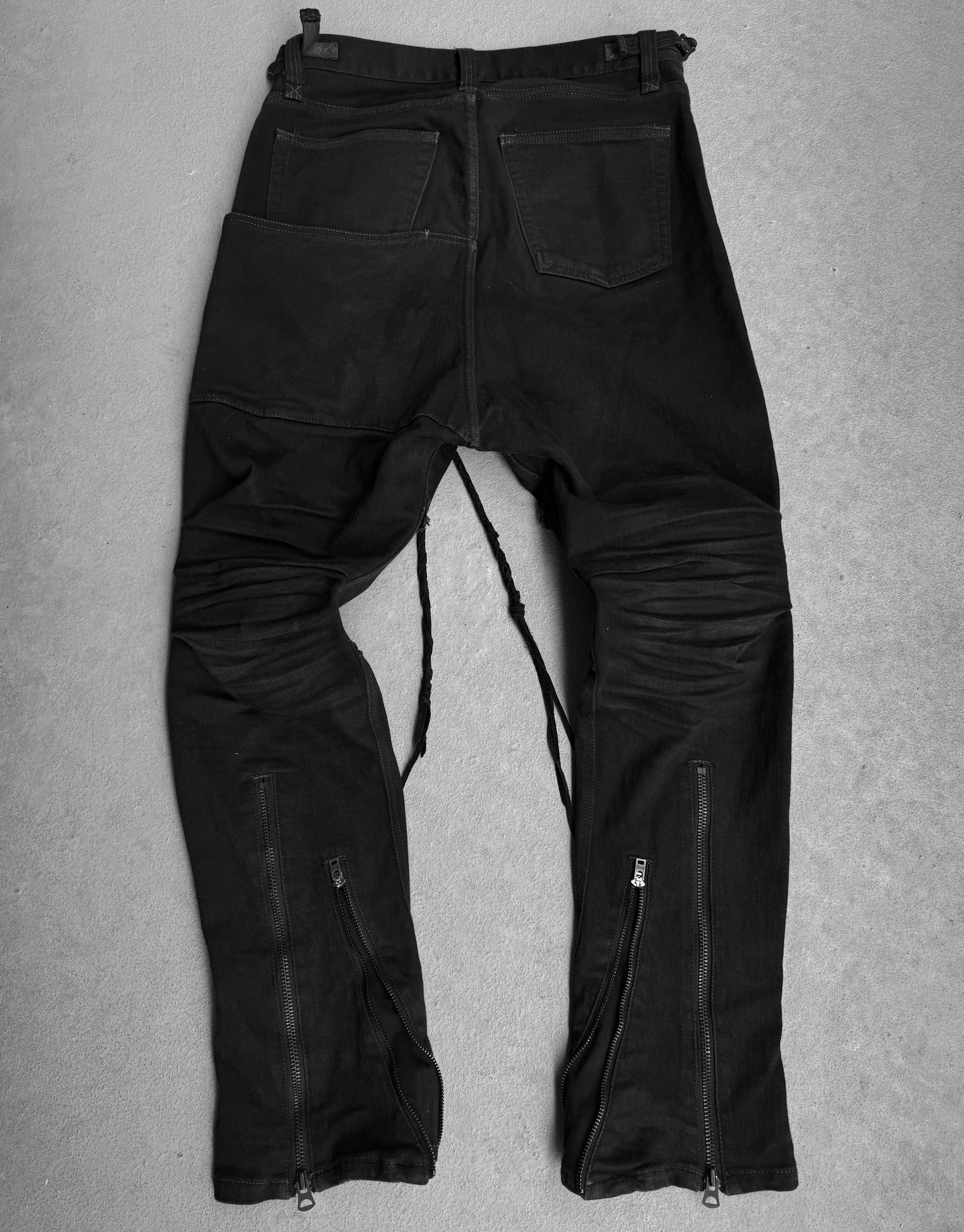 IfSixWasNine Early 00s ‘NO. LU/ SBCM’ Sarrouel Black Lace-up Skinny Zip Denim