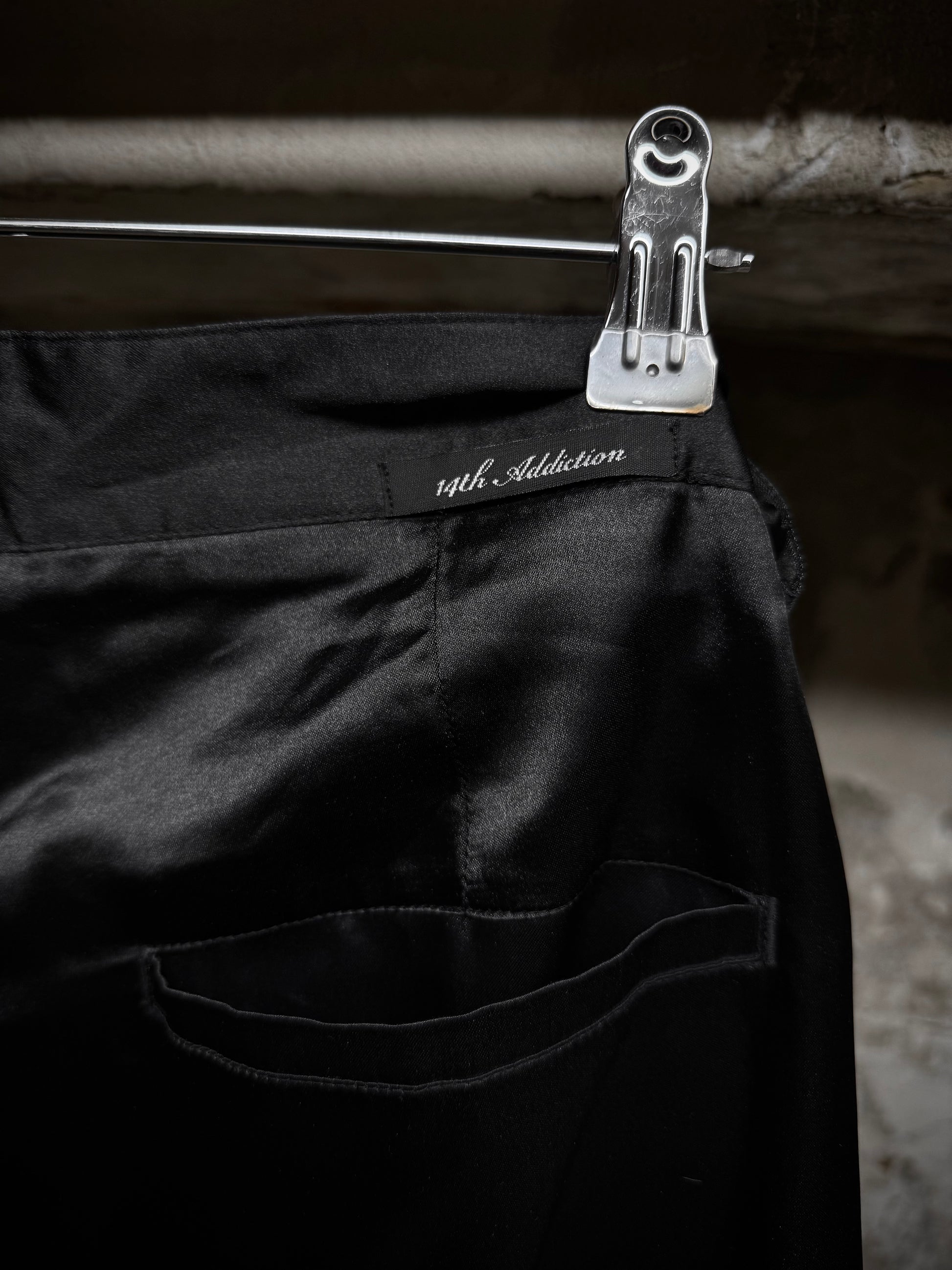 14thAddiction Early 00s Asymmetrical Hook Closure Wide Leg Pants detail | DRIEW GARMENTS
