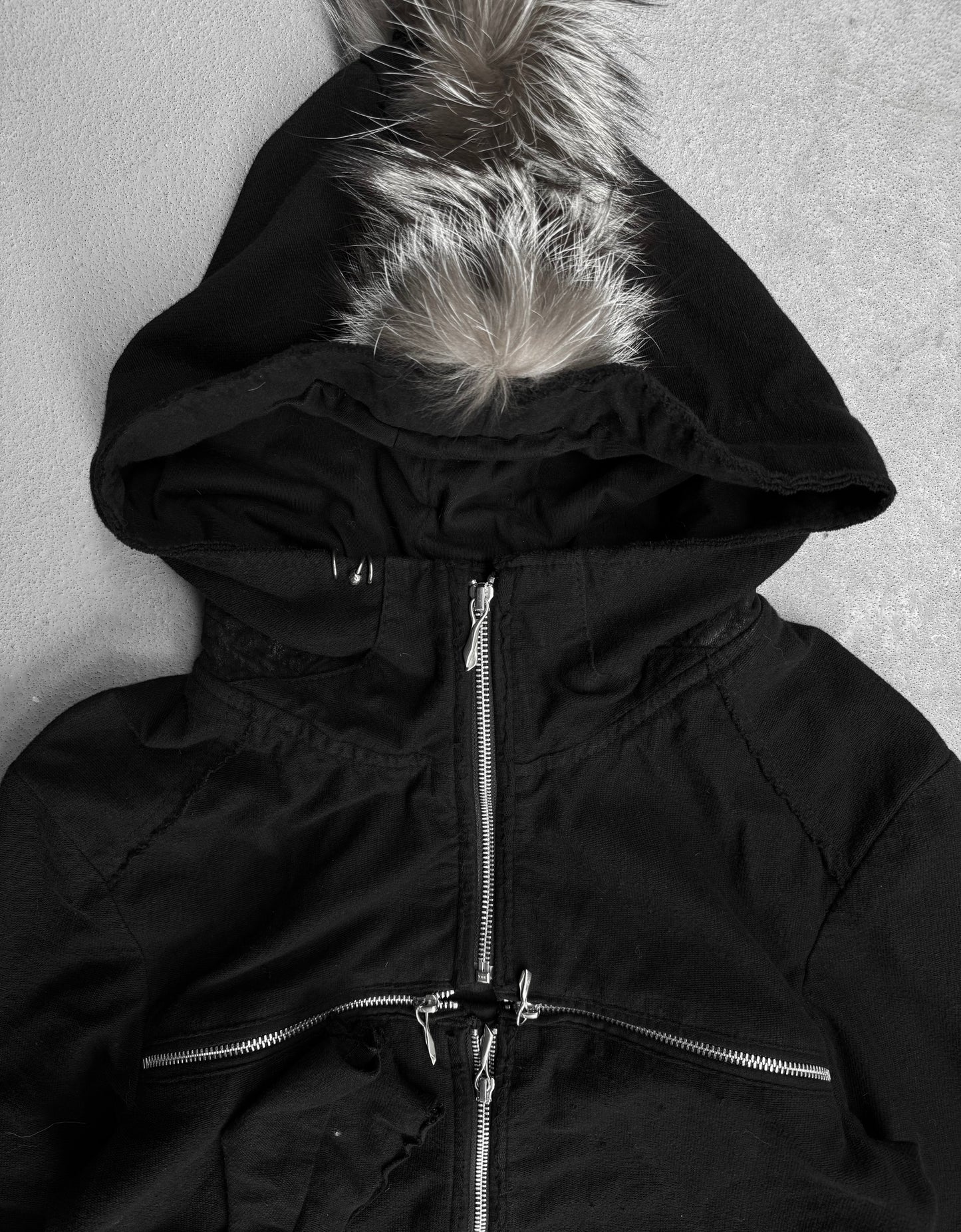 14thAddiction Mohawk Custom Distressed Sheepskin Leather Cross-zip Hoodie
