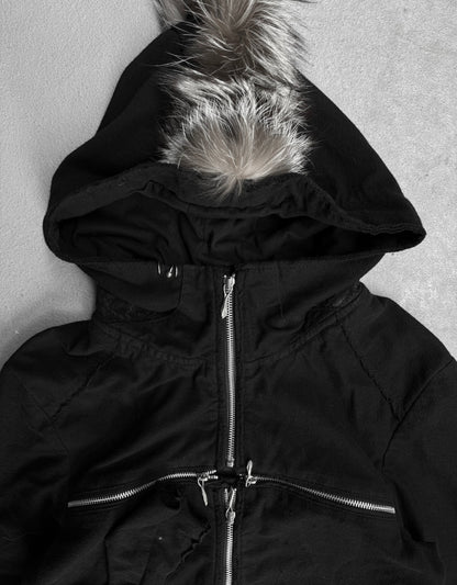 14thAddiction Mohawk Custom Distressed Sheepskin Leather Cross-zip Hoodie