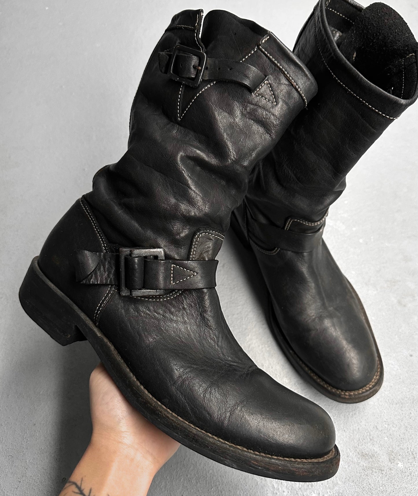 Isamu Katayama “BACKLASH” Object-Dyed Cowhide Engineer Leather Boots