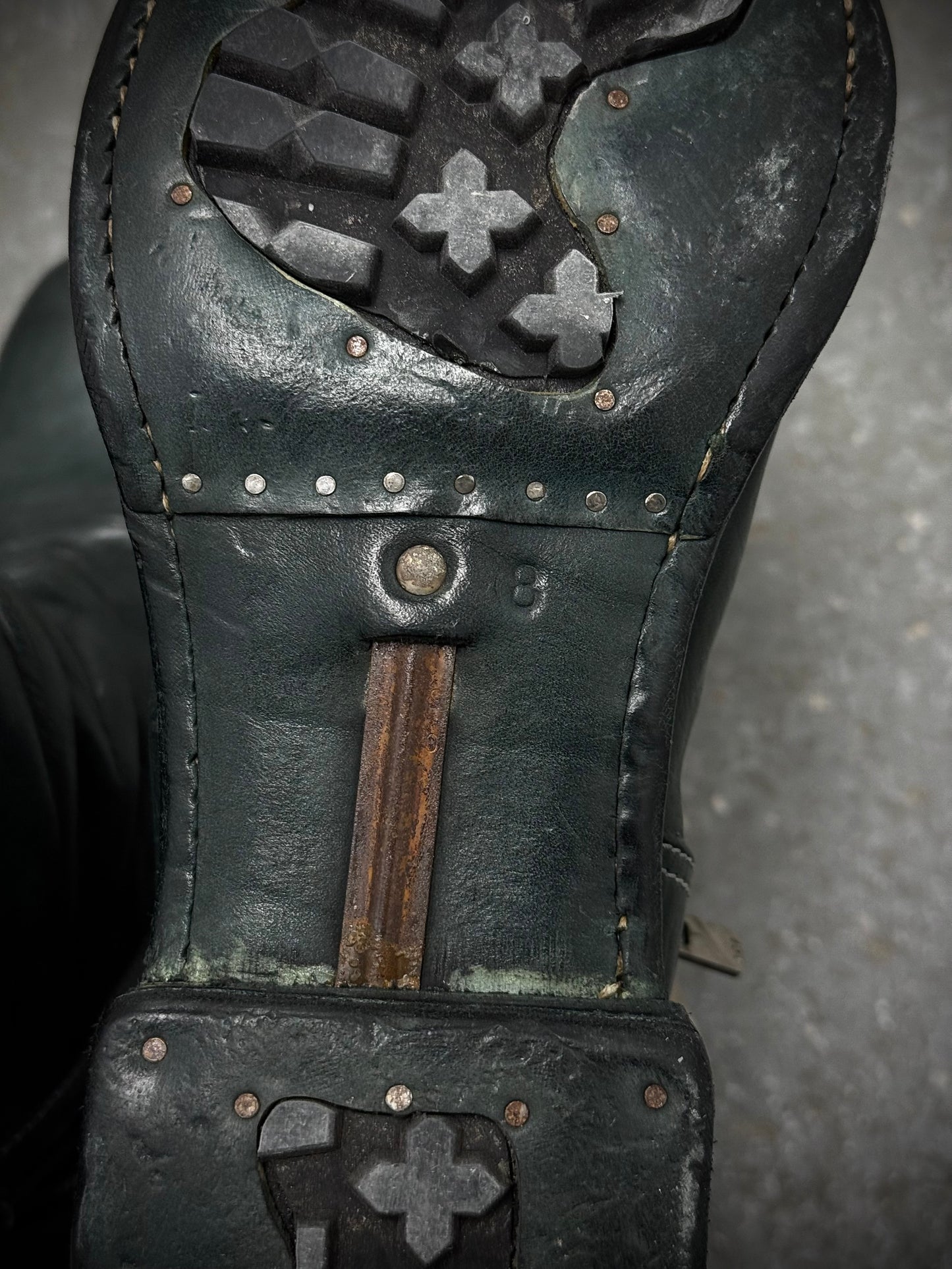 Carol Christian Poell 'AM/2757SP-IN CORSS-PTC/12' Object Dyed Goodyear Prosthetic Spur Biter Crimp Front Boots