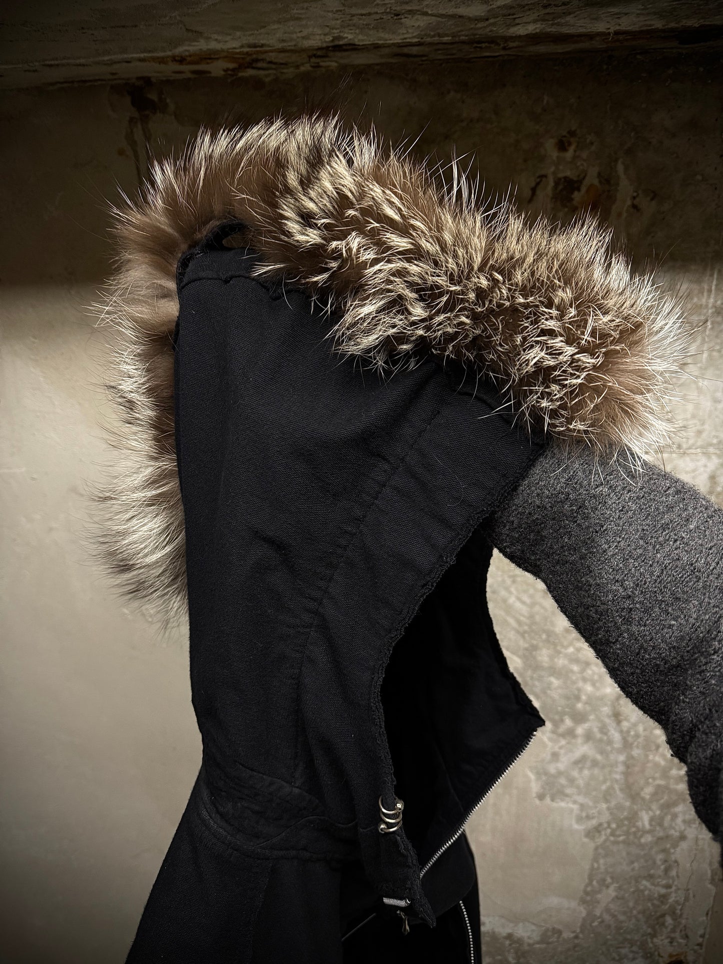 14thAddiction Mohawk Custom Distressed Sheepskin Leather Cross-zip Hoodie